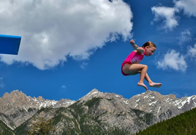 Off the diving board at Fairmont Hot Springs pools - Photo Dara Allen